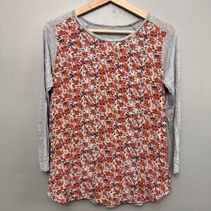 Unbranded Long Sleeve Silk Front Floral Pattern T-shirt Size Medium
